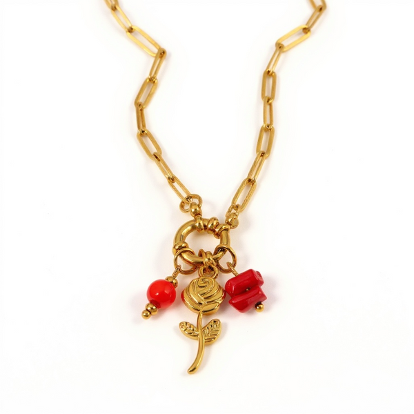 Scarlet Bloom Charm Necklace