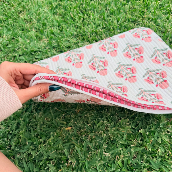 Blush Bloom Quilted Laptop Sleeve | Handmade Floral Cotton Laptop Case | 15 Inch Laptop Cover