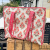 Blush Bloom Handmade Quilted Tote Bag | Floral Cotton Shopper Bag | Indian Block Print