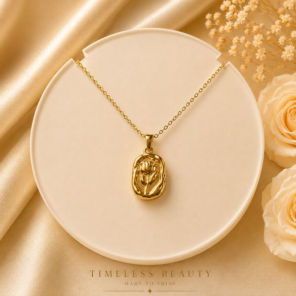 Golden Bloom Pendant Necklace – Vintage Rose Charm