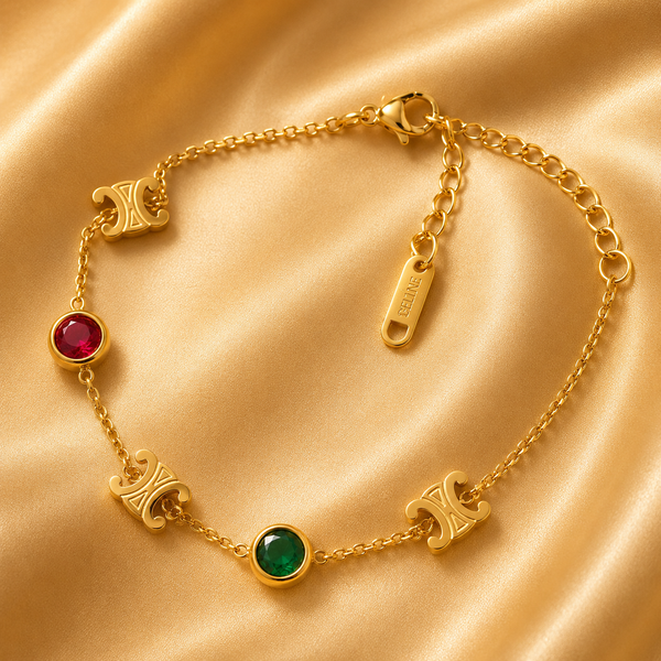 Multi-Stone Gold Charm Bracelet – Minimal Luxury (Waterproof & Tarnish-Free)