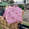 Pink Hearts Handmade Quilted Duffel Bag | Cotton Weekender Travel Bag | Indian Block Print