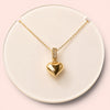 Luna Puffed Heart Necklace – Gold Crystal Charm