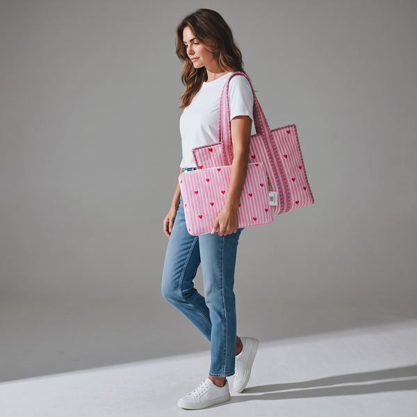 Sweetheart Quilted Laptop Sleeve | Pink Heart Cotton Laptop Case | Handmade Laptop Cover 15 Inch