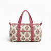 Blush Bloom Handmade Quilted Duffel Bag | Floral Cotton Weekender Travel Bag | Indian Block Print