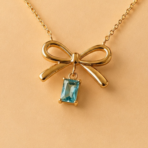 Golden Bow Charm Necklace