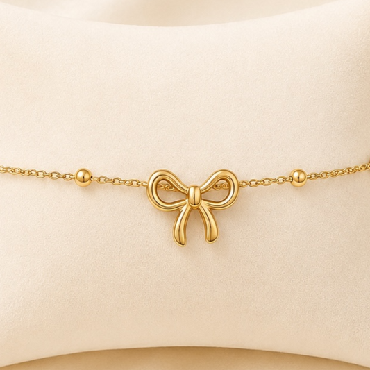 Dainty Bow Gold Bracelet – Minimal Cute Everyday Chain