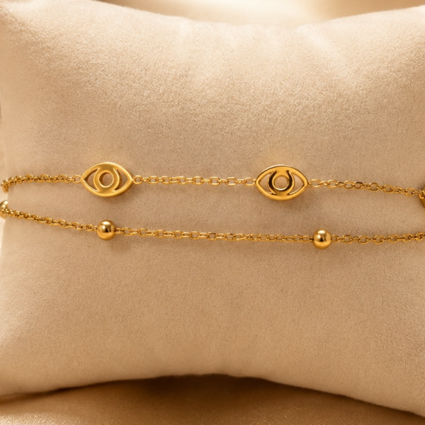 Evil Eye Gold Bracelet – Double Chain Protection Charm