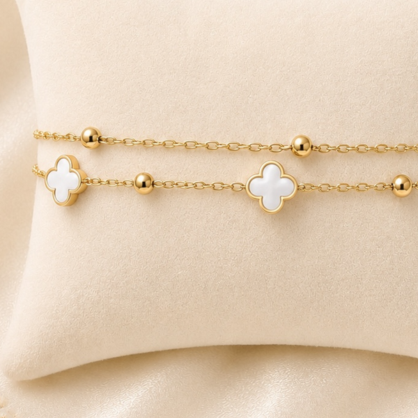 Double Layer Clover Bracelet – Gold Chain (Waterproof & Tarnish-Free)