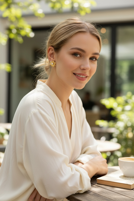 Golden Daisy Pearl Studs