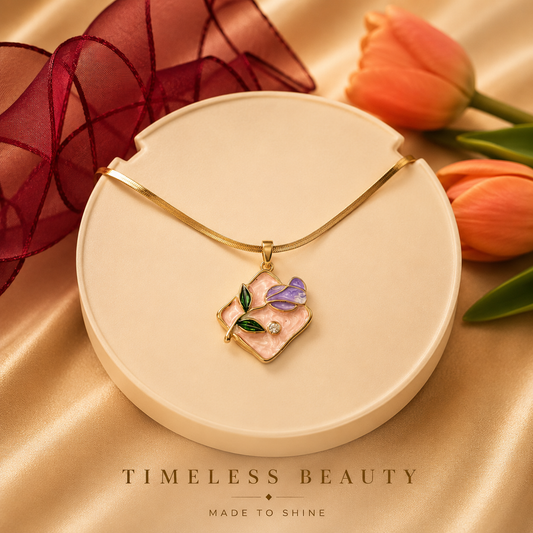 Blush Bloom Gold Necklace – Enamel Floral Pendant (Waterproof & Tarnish-Free)