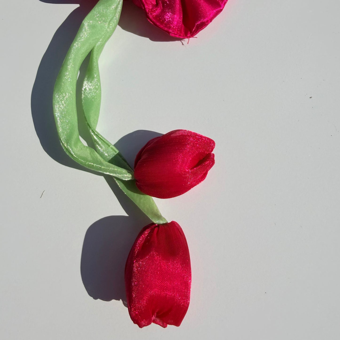 Organza Floral Scrunchie with Satin Tulip Tails | Handmade Hair Accessory