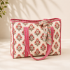 Blush Bloom Handmade Quilted Tote Bag | Floral Cotton Shopper Bag | Indian Block Print