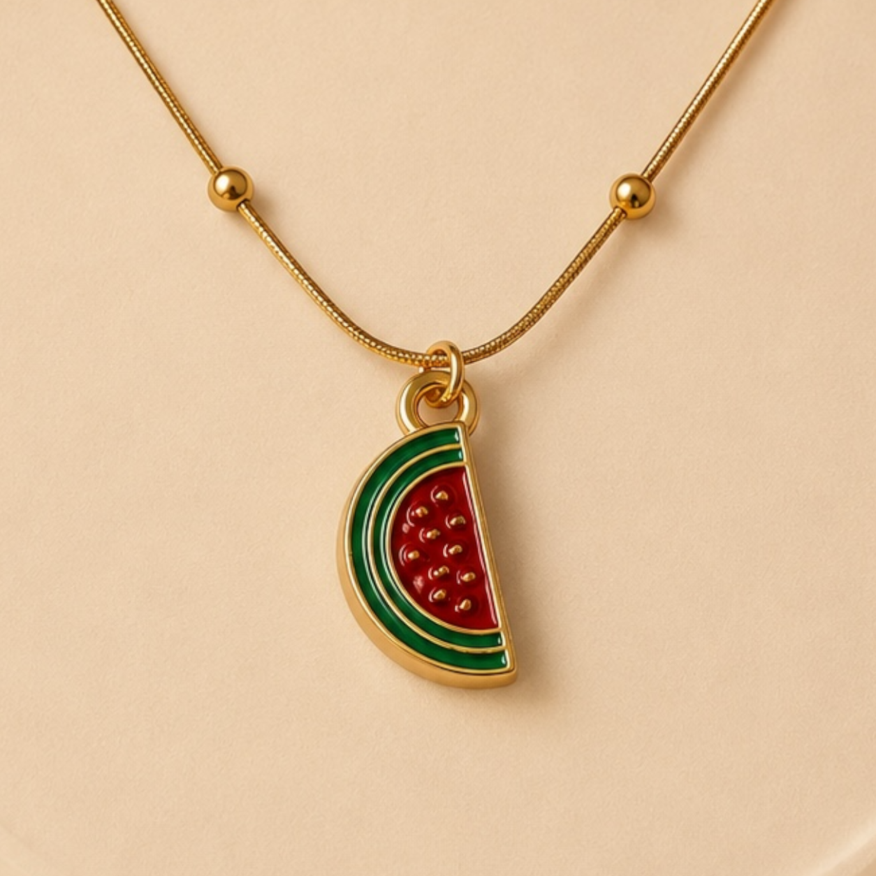 Watermelon Charm Necklace – Playful Gold Edition 🍉✨