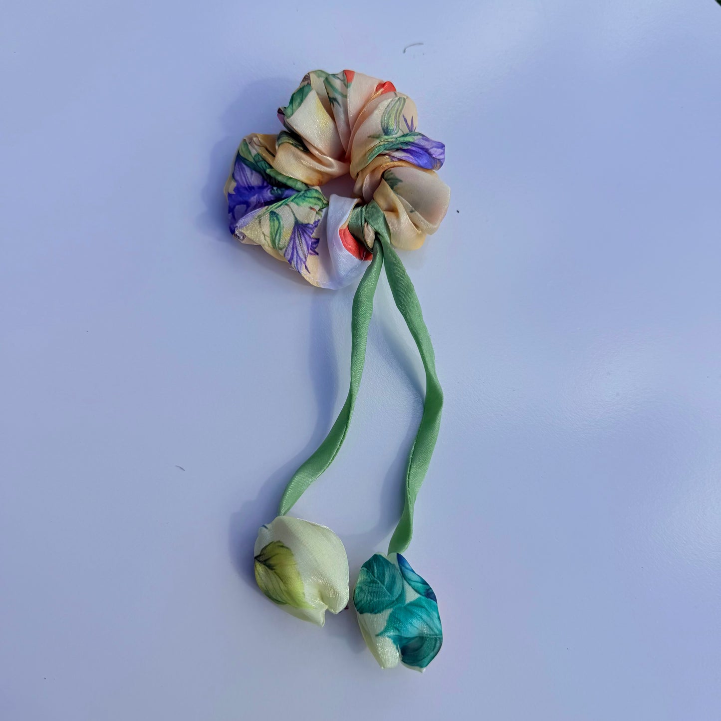 Floral Organza Tulip Scrunchie | Handmade Printed Hair Accessory