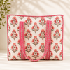 Blush Bloom Handmade Quilted Tote Bag | Floral Cotton Shopper Bag | Indian Block Print