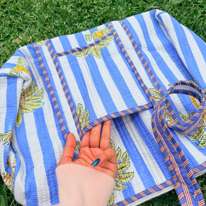 Coastal Palm Handmade Quilted Duffel Bag | Cotton Weekender Travel Bag | Indian Block Print