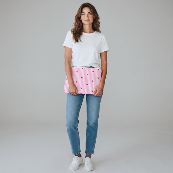 Sweetheart Quilted Laptop Sleeve | Pink Heart Cotton Laptop Case | Handmade Laptop Cover 15 Inch