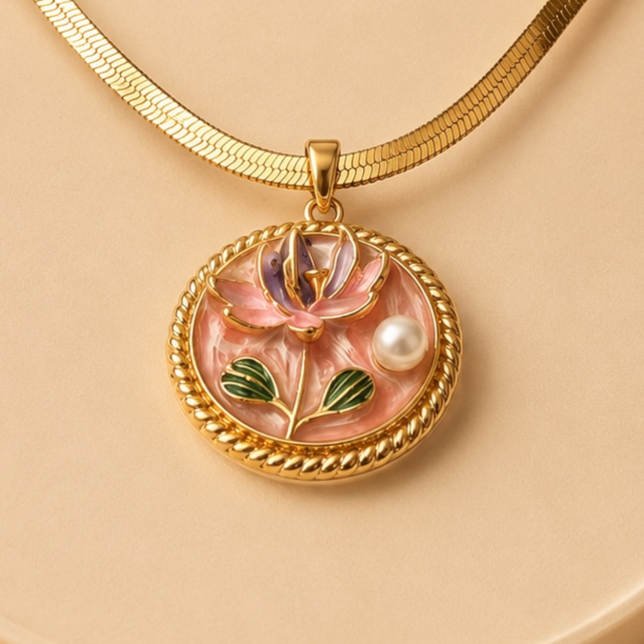 Floral Medallion Gold Necklace – Vintage Bloom Pendant (Waterproof & Tarnish-Free)