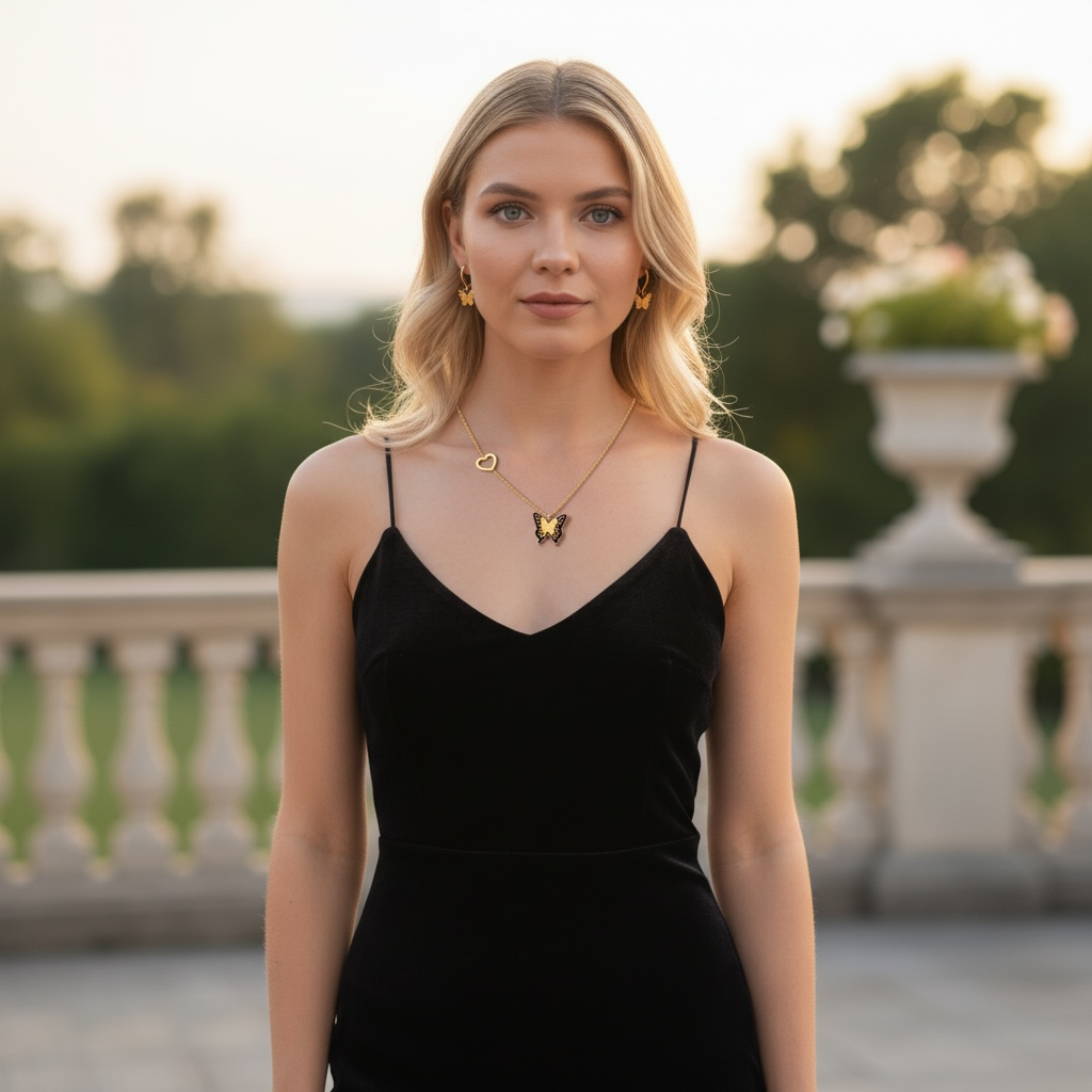 Butterfly Heart Charm Necklace – Gold Minimal Luxe