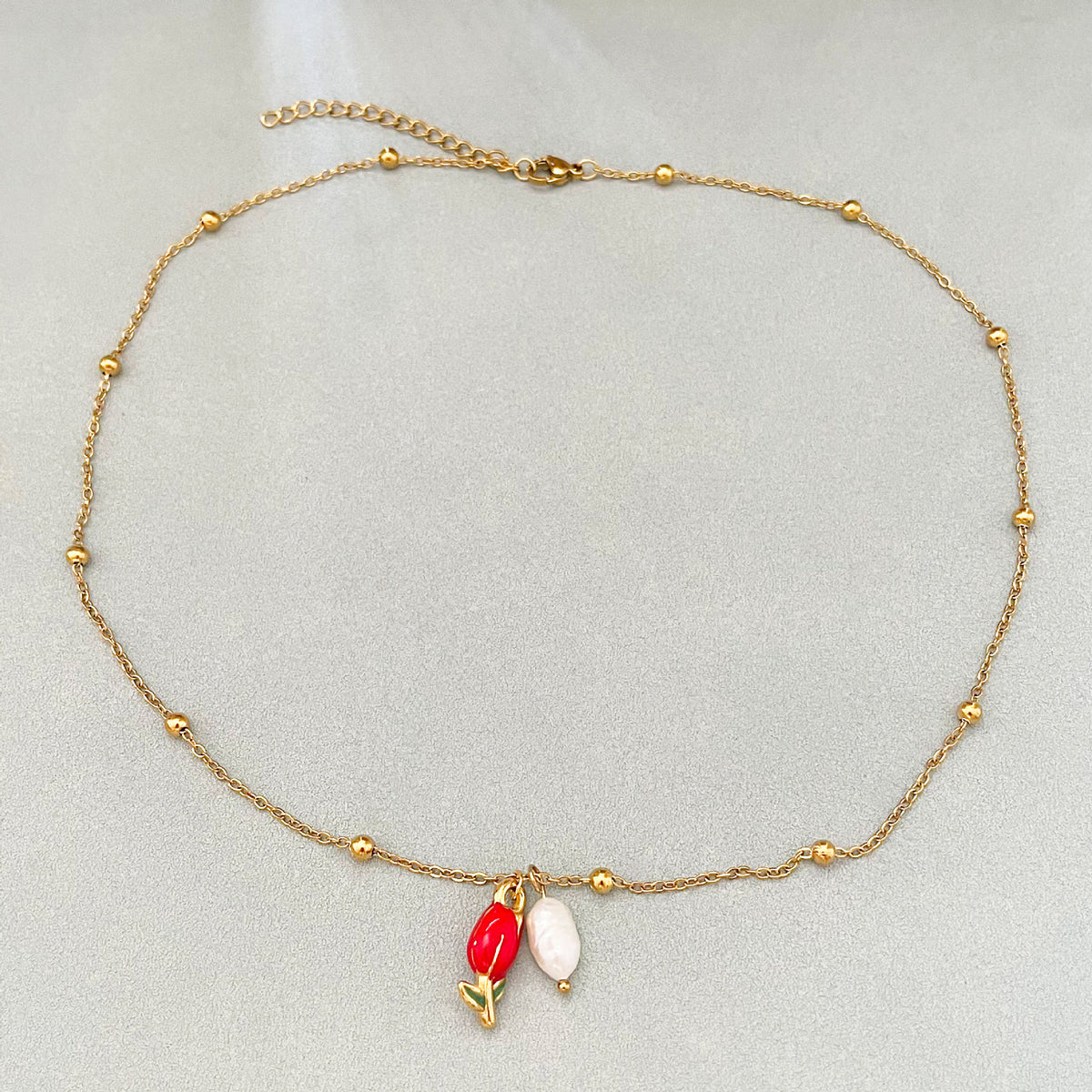 Rosé Pearl Charm Necklace