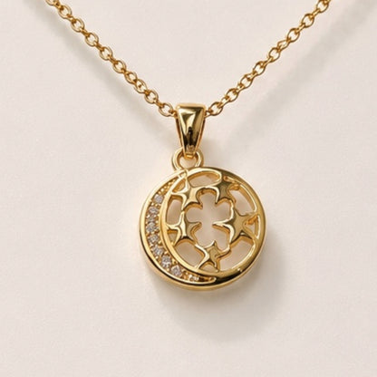 Celestial Moon & Star Necklace – Gold Crystal Pendant
