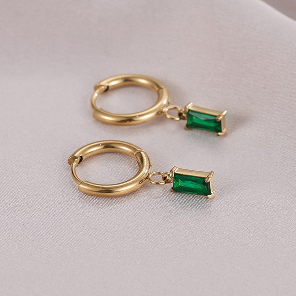 Baguette Drop Hoop Earrings