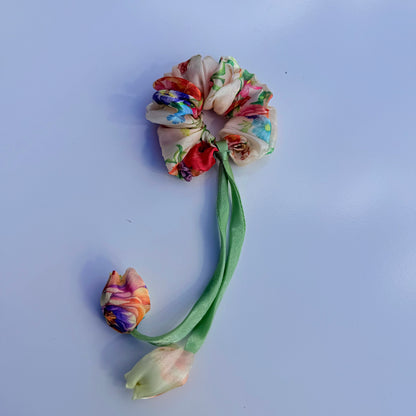 Floral Organza Tulip Scrunchie | Handmade Printed Hair Accessory