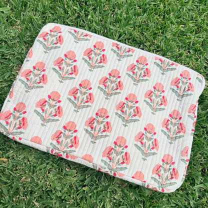 Blush Bloom Quilted Laptop Sleeve | Handmade Floral Cotton Laptop Case | 15 Inch Laptop Cover
