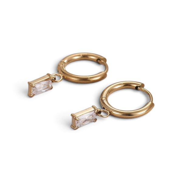 Baguette Drop Hoop Earrings