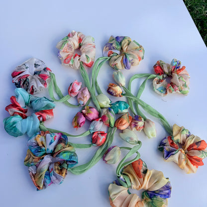 Floral Organza Tulip Scrunchie | Handmade Printed Hair Accessory