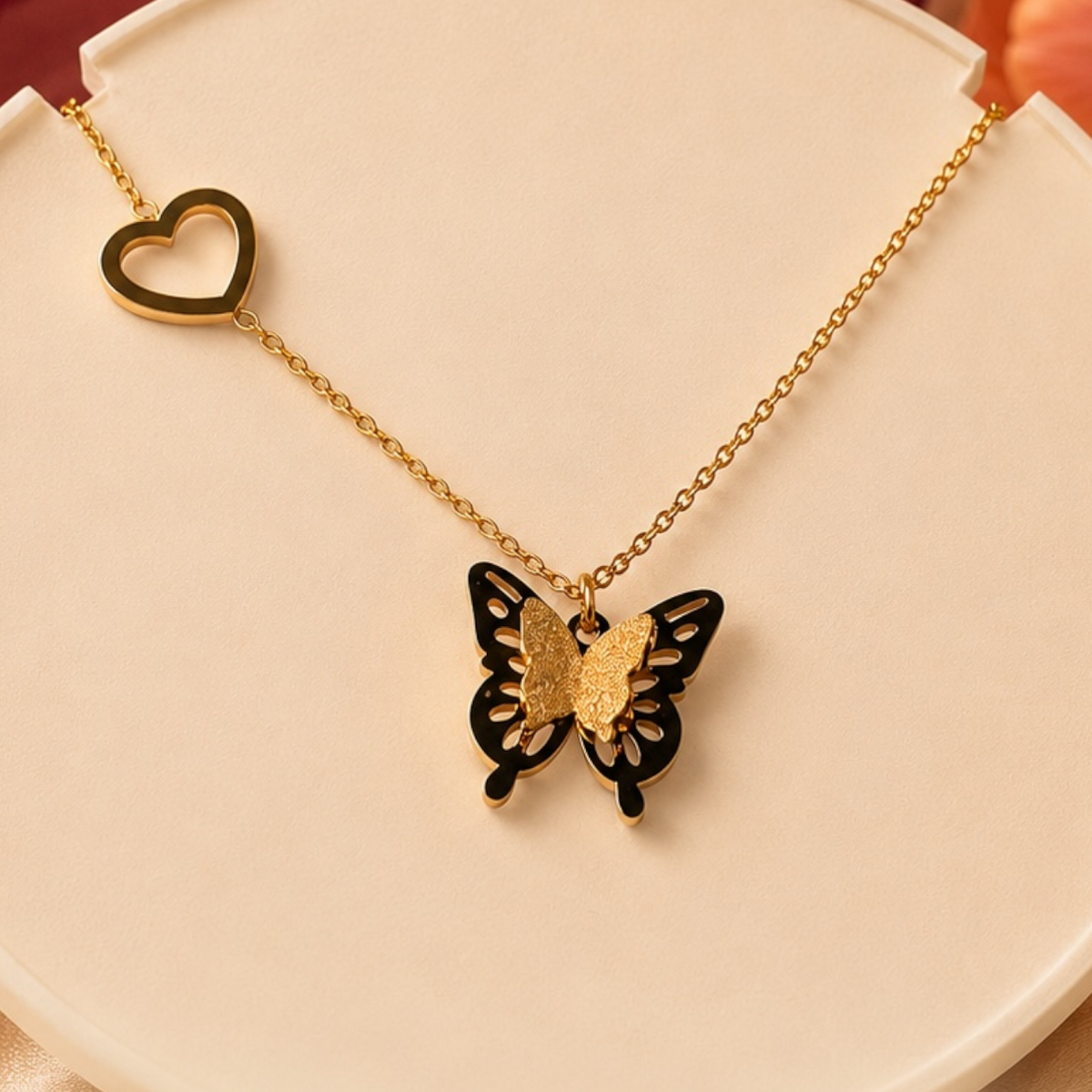 Butterfly Heart Charm Necklace – Gold Minimal Luxe