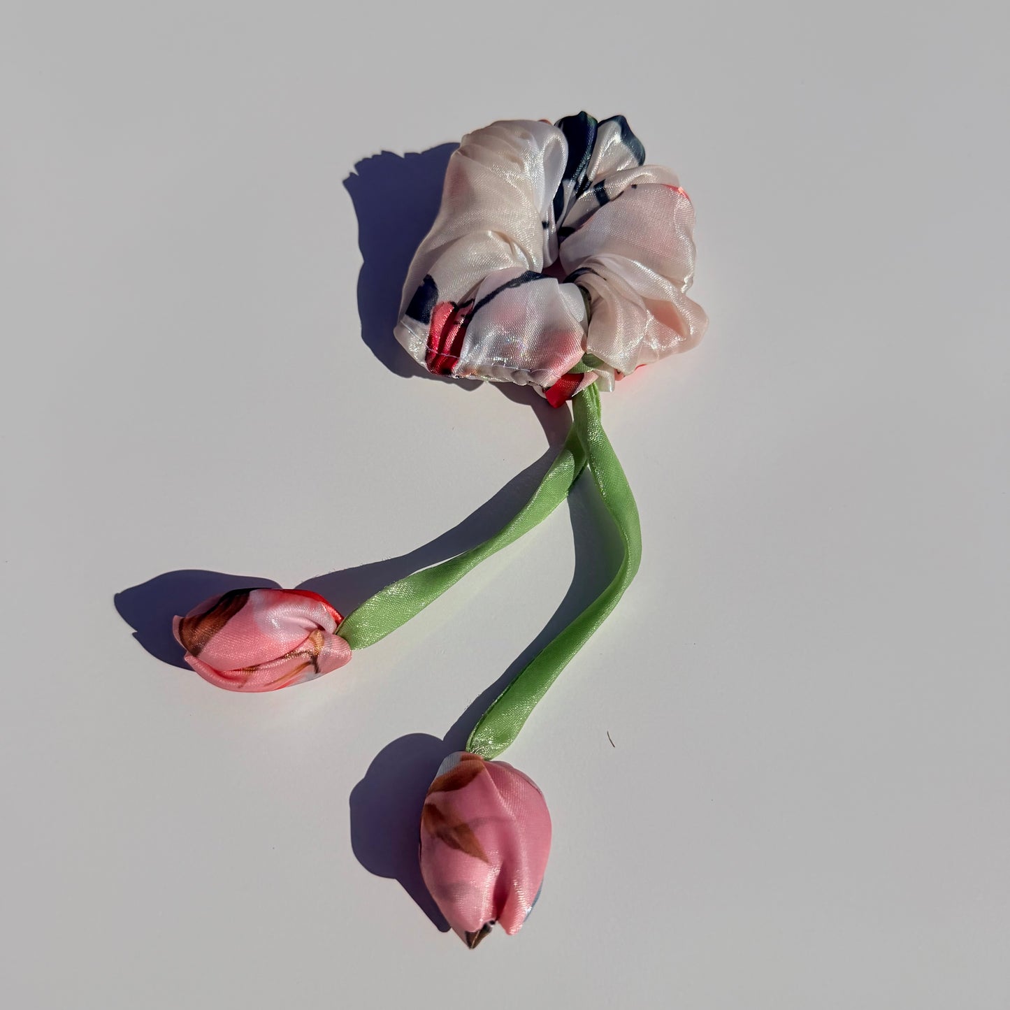 Floral Organza Tulip Scrunchie | Handmade Printed Hair Accessory