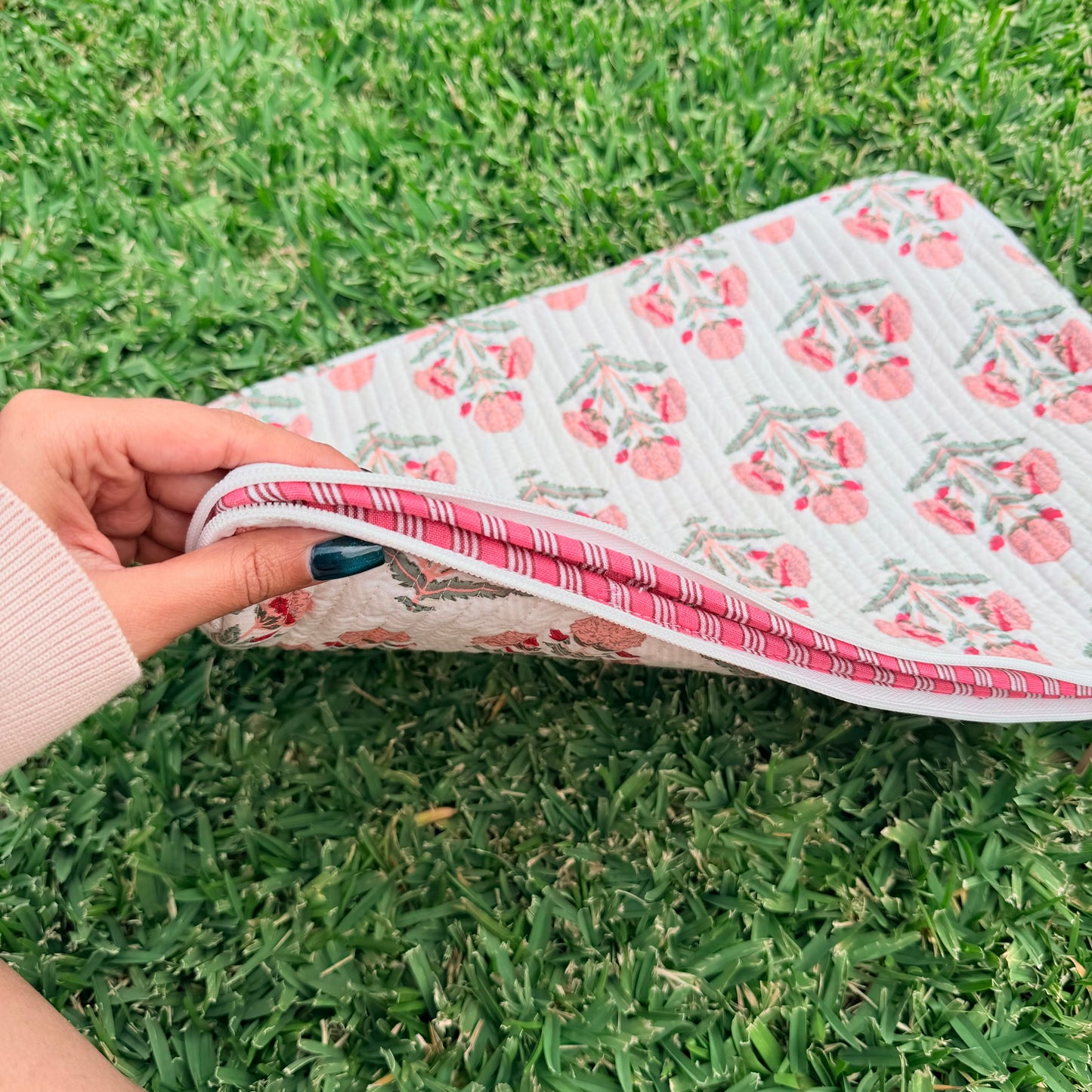Blush Bloom Quilted Laptop Sleeve | Handmade Floral Cotton Laptop Case | 15 Inch Laptop Cover