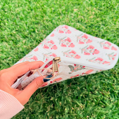Blush Bloom Quilted Laptop Sleeve | Handmade Floral Cotton Laptop Case | 15 Inch Laptop Cover