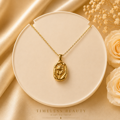 Golden Bloom Pendant Necklace – Vintage Rose Charm