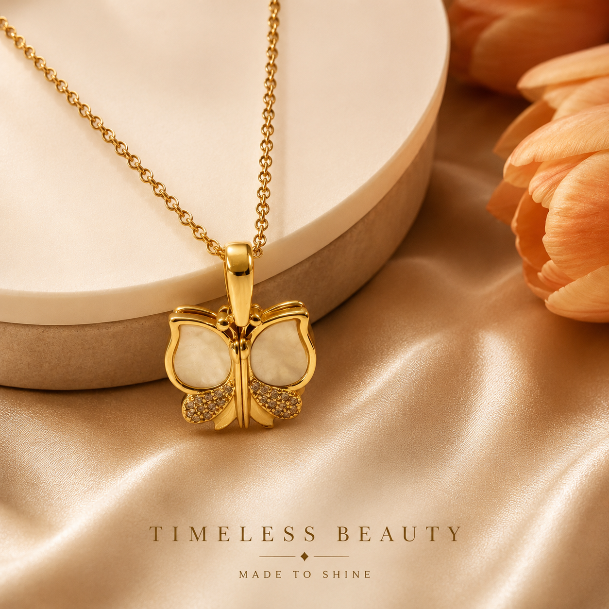 Golden Butterfly Pearl Necklace – Luxe Charm Edition