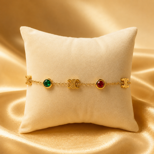 Multi-Stone Gold Charm Bracelet – Minimal Luxury (Waterproof & Tarnish-Free)