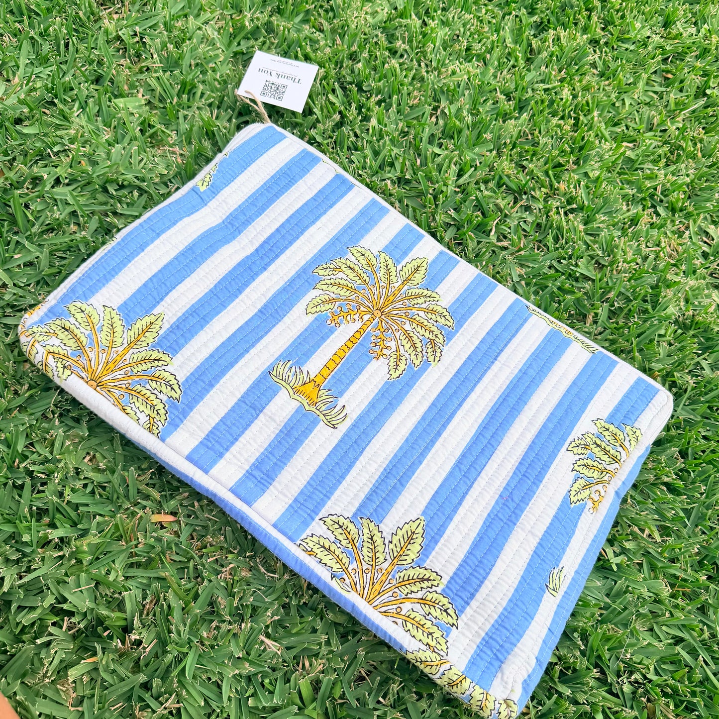 Coastal Palm Quilted Laptop Sleeve | Handmade Cotton Laptop Case | 15 Inch Laptop Cover