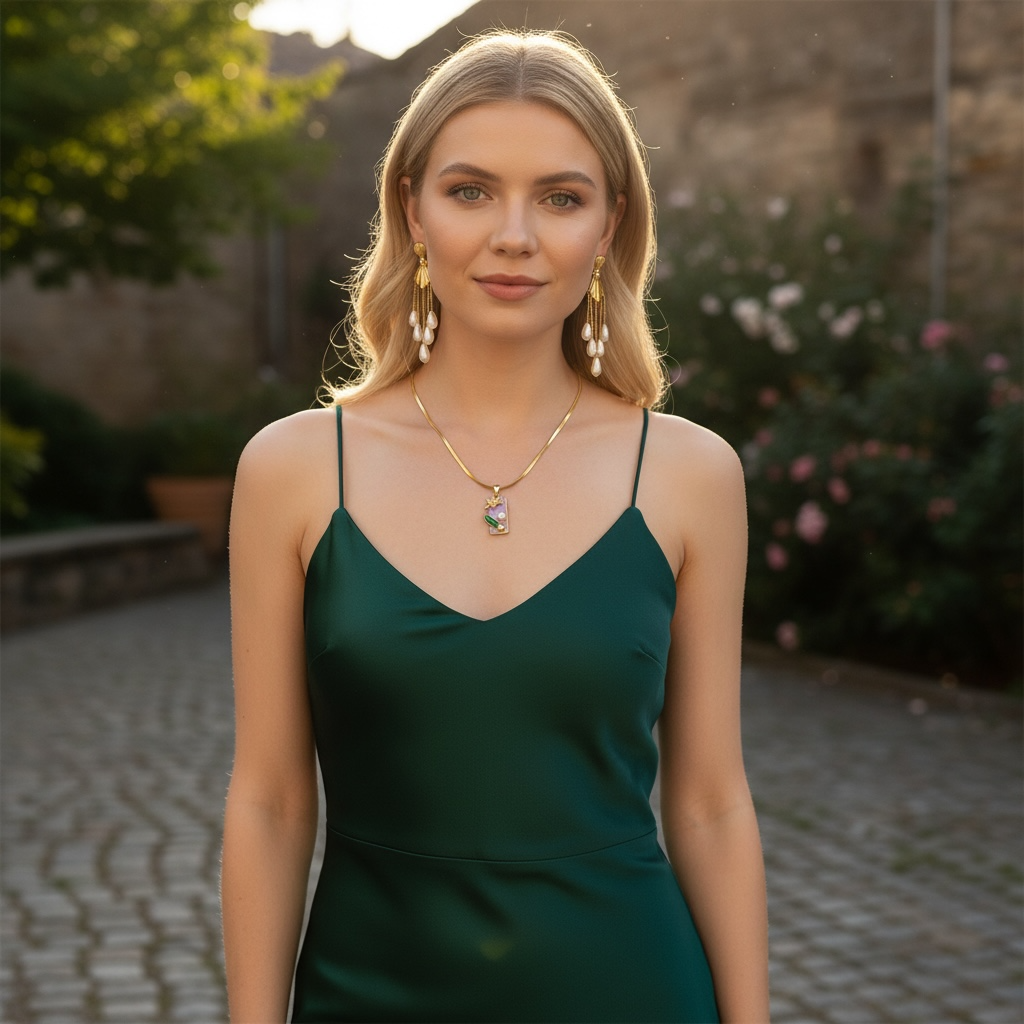 Floral Charm Gold Necklace – Dainty Enamel Pendant (Waterproof & Tarnish-Free)