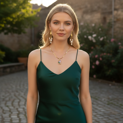 Floral Charm Gold Necklace – Dainty Enamel Pendant (Waterproof & Tarnish-Free)