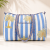 Coastal Palm Handmade Quilted Duffel Bag | Cotton Weekender Travel Bag | Indian Block Print