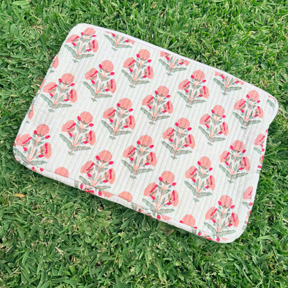 Blush Bloom Quilted Laptop Sleeve | Handmade Floral Cotton Laptop Case | 15 Inch Laptop Cover