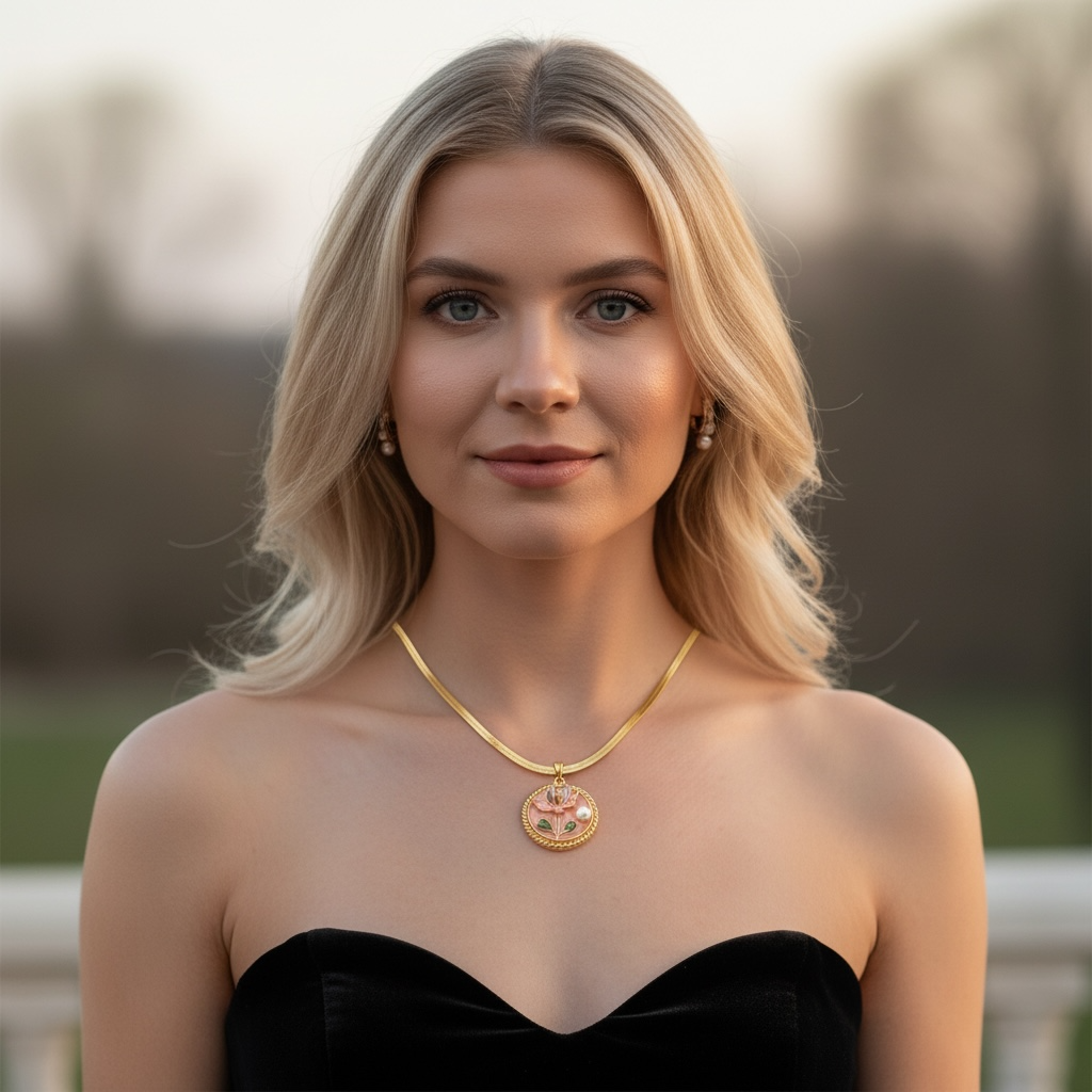 Floral Medallion Gold Necklace – Vintage Bloom Pendant (Waterproof & Tarnish-Free)