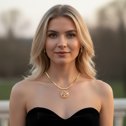 Floral Medallion Gold Necklace – Vintage Bloom Pendant (Waterproof & Tarnish-Free)