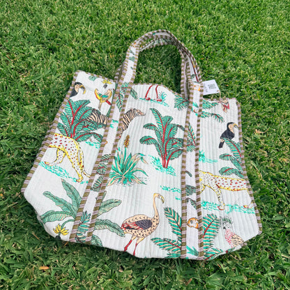 Safari Luxe Handmade Quilted Tote Bag | Large Cotton Shopper Bag | Indian Block Print