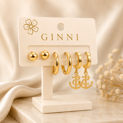 Golden Tide Earring Trio Set ✨