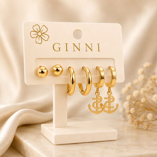 Golden Tide Earring Trio Set ✨