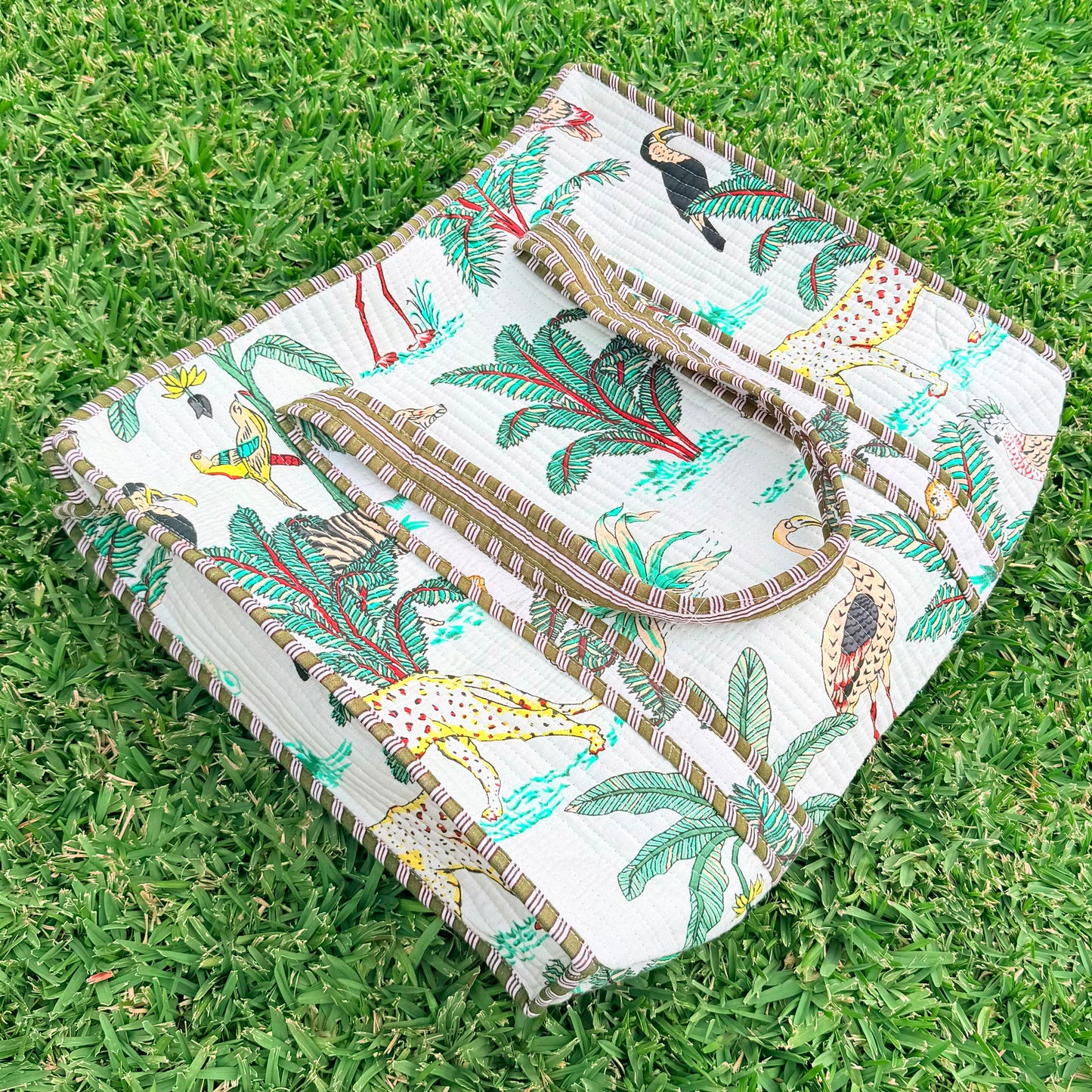 Safari Luxe Handmade Quilted Tote Bag | Large Cotton Shopper Bag | Indian Block Print