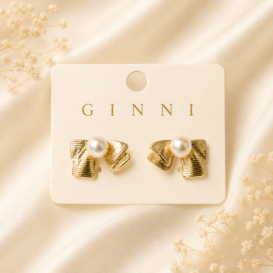 Pearl Ribbon Statement Earrings